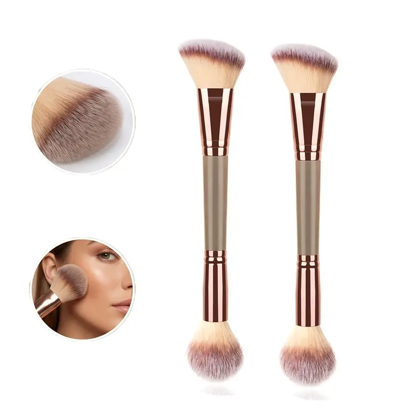 2Pcs Multifunctional Double-Ended Face Makeup Brush, Professional Foundation Powder Concealer Buffing Brush, Premium Synthetic Bristles, Cruelty-Free Soft Dense Hair for Flawless Base Makeup Application