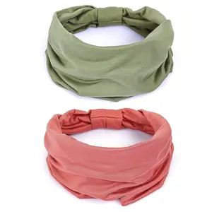 2 Pack Wide Headbands for Women Boho  Knotted Non Slip Fashion Hair Bands Yoga Running  Workout Gym  Wraps Elastic Soft  Cloth Turbans Bandana for Girls(Green, )