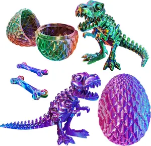 2 Packs Easter 3D Printed Dinosaur Toys for Boys 3-5 Years Skeleton T-Rex Figure with Large Storage Crystal Eggs Easter and Birthday Gifts Fidget Toys for 3 4 5 6 7 8 9 10 11 12 Years Old Boys Girls