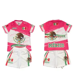 Mexico Escudo Nacional Pink Jersey and Short Set for Girls, Featuring National Emblem and "Mexico" Text, Casual Style