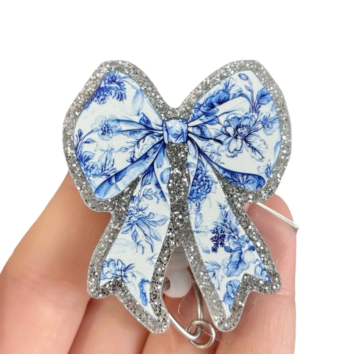 Glitter My Badge Blue bow coquette badge reel for nurse and hospital workers. Badge clip Badge pull - Retractable swivel clip with a 360 rotation. Great gift for coworker.