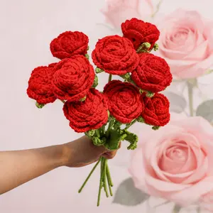 9pcs Handmade Knitted Rose Yarn Artificial Flowers, DIY Bouquet Kit, Perfect Gift for Family Friends Wife Valentine's Day Christmas Mother's Day Birthday(without vase)