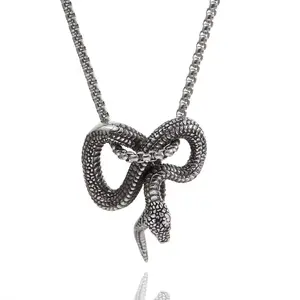 stainless steel snake pendant , retro personalized python titanium steel necklace pendant jewelry