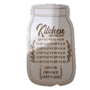 Kitchen Conversion Chart on Wood Cut Out Like a Mason Jar with Measurement Details Wooden Decor Signs