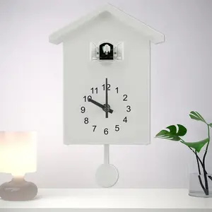Minimalist Cuckoo Clock with Chimer & Pendulum, Battery-Powered Wall Art Clock, Decorative Wall Clock for Home Living Room Kitchen Office(C-size Battery Not Included).