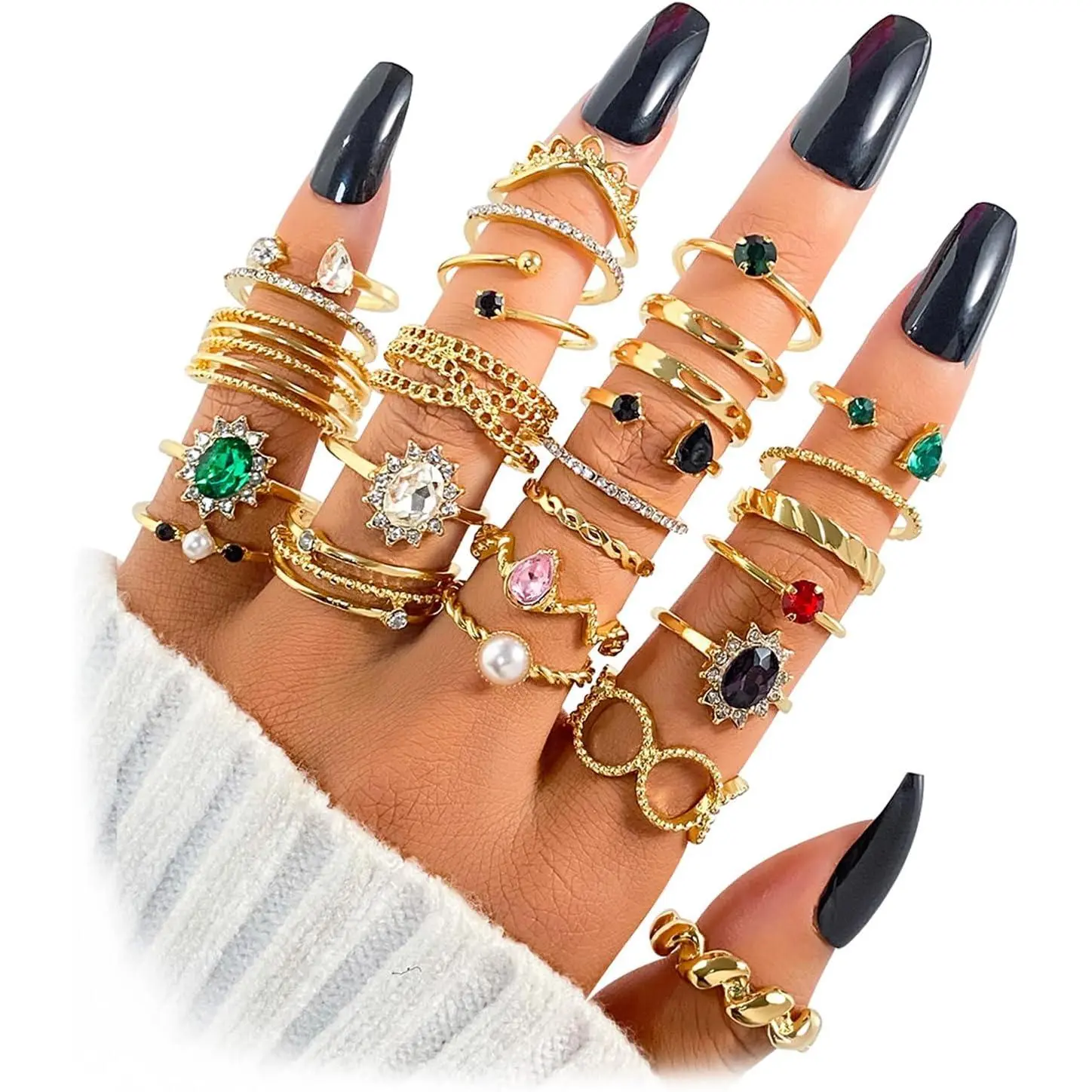 Women's 26PCS Gold Vintage Boho Stacking Knuckle Rings Set - Copper Metal, Lead & Nickel Free, Adjustable, with Snake, Moon, Wide Boho Moon Star Rhinestones, for Birthday & Wedding Gifts, 26 Pcs