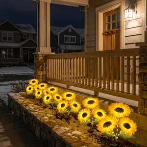Solar Powered Light Set with 2 or 3 Fabric Garden Stake Lights, Up to 8-12 Hours, Sunflower Lamp, Pathway Outdoor Lighting, Flower Bed, Lawn, Park Decoration, Valentine's Gift, Nickel Hydrogen Battery, ABS + Silk Fabric, 1.2V / 600mAh AA Nickel Hydrogen B