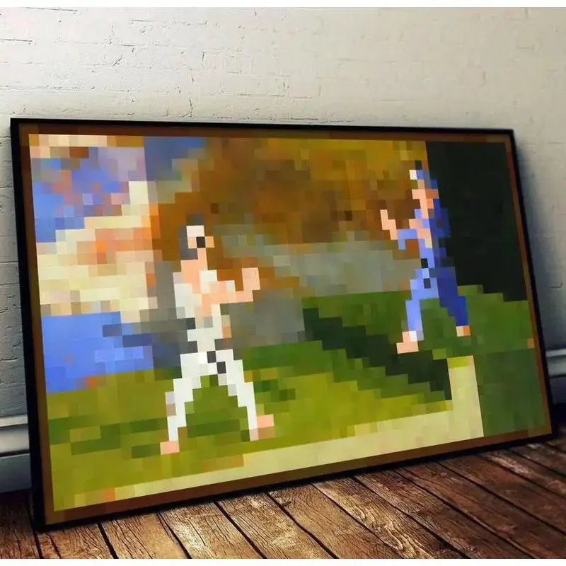 Pixelated Style Painting Fighters Poster - Pixelated Style Decor - Man Cave Wall Accessories, Men's Room Decor, Room Decor Men