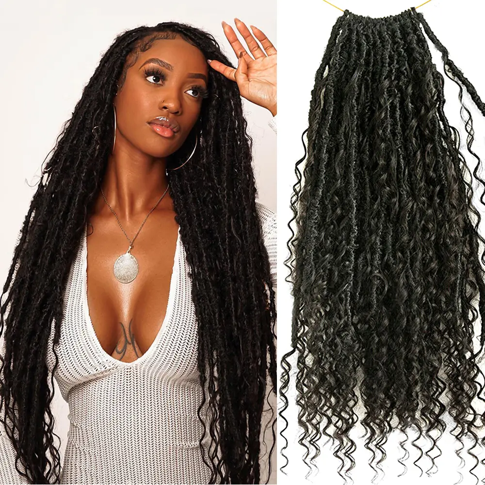 Ssawhair Crochet Boho Locs Brading Hair With Human Hair Curls Pre Looped Goddess Boho Dreadlocks Curly Full Ends Hair Extensions For Black Women Natural Color