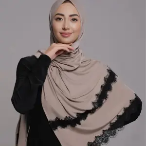 Malaysian Muslim Women Breathable Double Lace Cotton Hijab Shawl