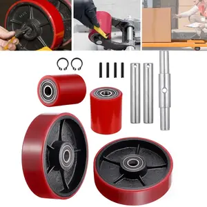 A Pair of Pallet Jack/Truck Wheels 3 x 3.75" (74.5 x 93mm) with Pre-Installed Bearings, 20mm ID PU Tread - Includes Axles and Pins by JackCraft