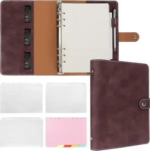A5 Binder Refillable Planner Notebook 6 Ring PU Leather Binder Journal with Pockets, Dividers, Refill Paper Dark Brown
