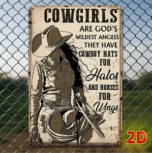 Rustic Cowgirl Metal Wall Art Vintage Wild West Decor With Cowboy Hat And Horse Illustration For Home Bar Or Cafe