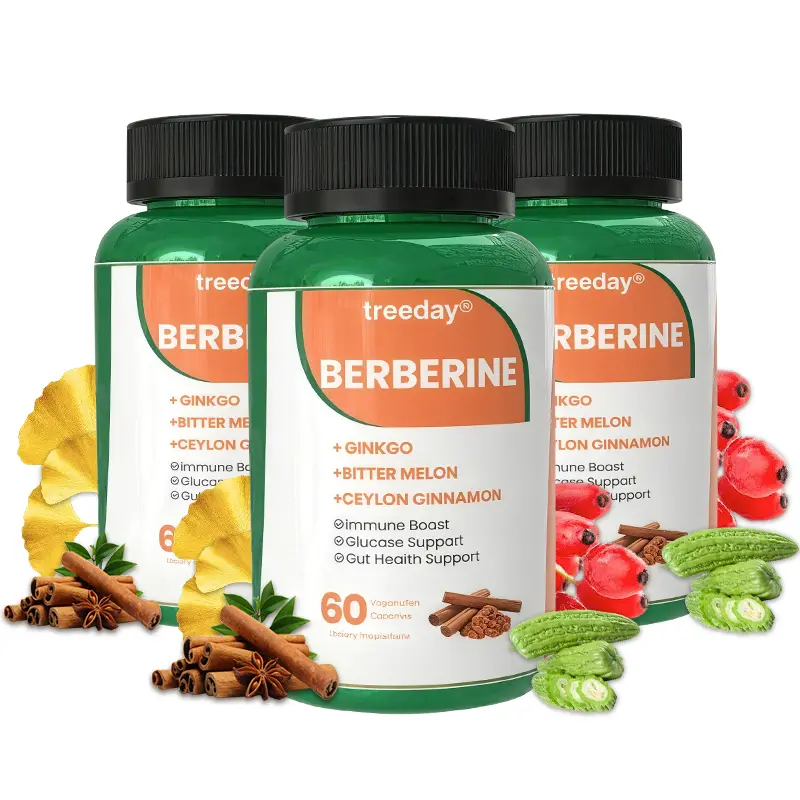 Treeday 4-in-1 1500mg Golden Berberine Supplement with Botanicals, Ceylon Cinnamon, Bitter Melon, Ginkgo, Magnesium - Glucose Support, Gut Health Aid, Metabolism Boost