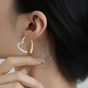 S925 silver texture back hanging splicing heart earrings for women about 6.7g