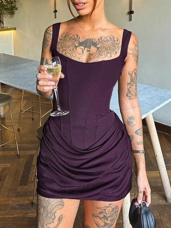 Sexy Bodycon Ruched Drawstring Mini Corset Dress for Women, Night Out Club Wear Party Dress