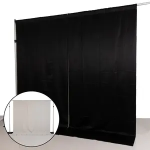 2 Pack 5ftx10ft Blackout Curtains Lamour Satin Drapery Panels Black/Ivory | PU-Coated Double Sided Backdrop for Events, Photography, and Weddings