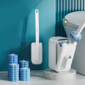 Disposable Toilet Brush Set, 1 Count Wall Mounted Toilet Brush with 6 Counts Replacement Head, Household Cleaning Tool for Bathroom Kitchen