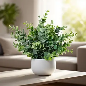 1 Pc Artificial Eucalyptus Plant with Pot, Mini Potted Decorative Artificial Greeny Plant, Home Decor and Tabletop Ornament, Birthday and Christmas Gift, Suitable for Living Rooms, Bathrooms, Kitchens, Offices, and Wedding Decorations