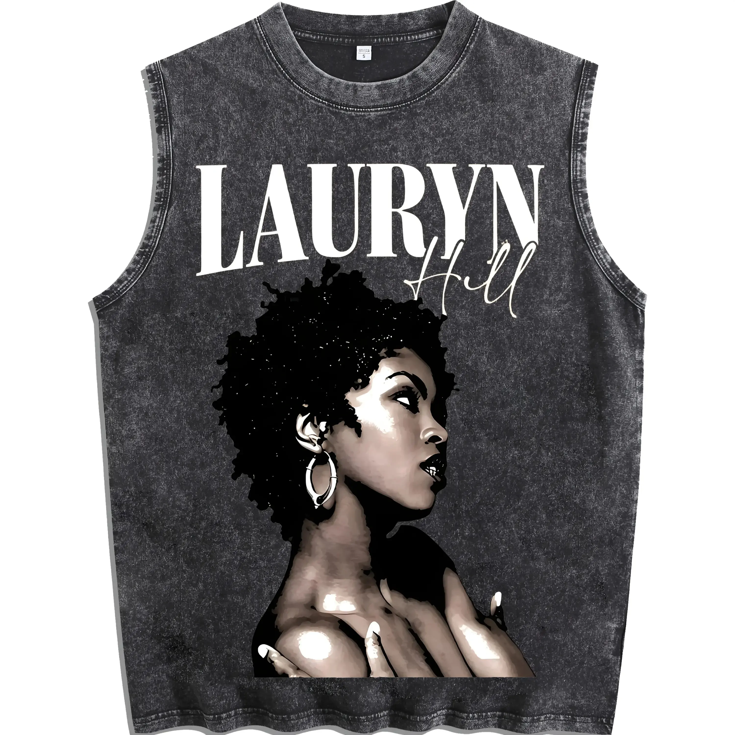 Cool Girl Printing, Versatile, Distressed vest Loose Fit, Casual Street Style,Men's Casual Crew Neck Sleeveless Washed Vest, Perfect For Summer Vacations.Features A Stylish Print And Y2K Street Style.An Excellent Gift For Boyfriends campingessentials