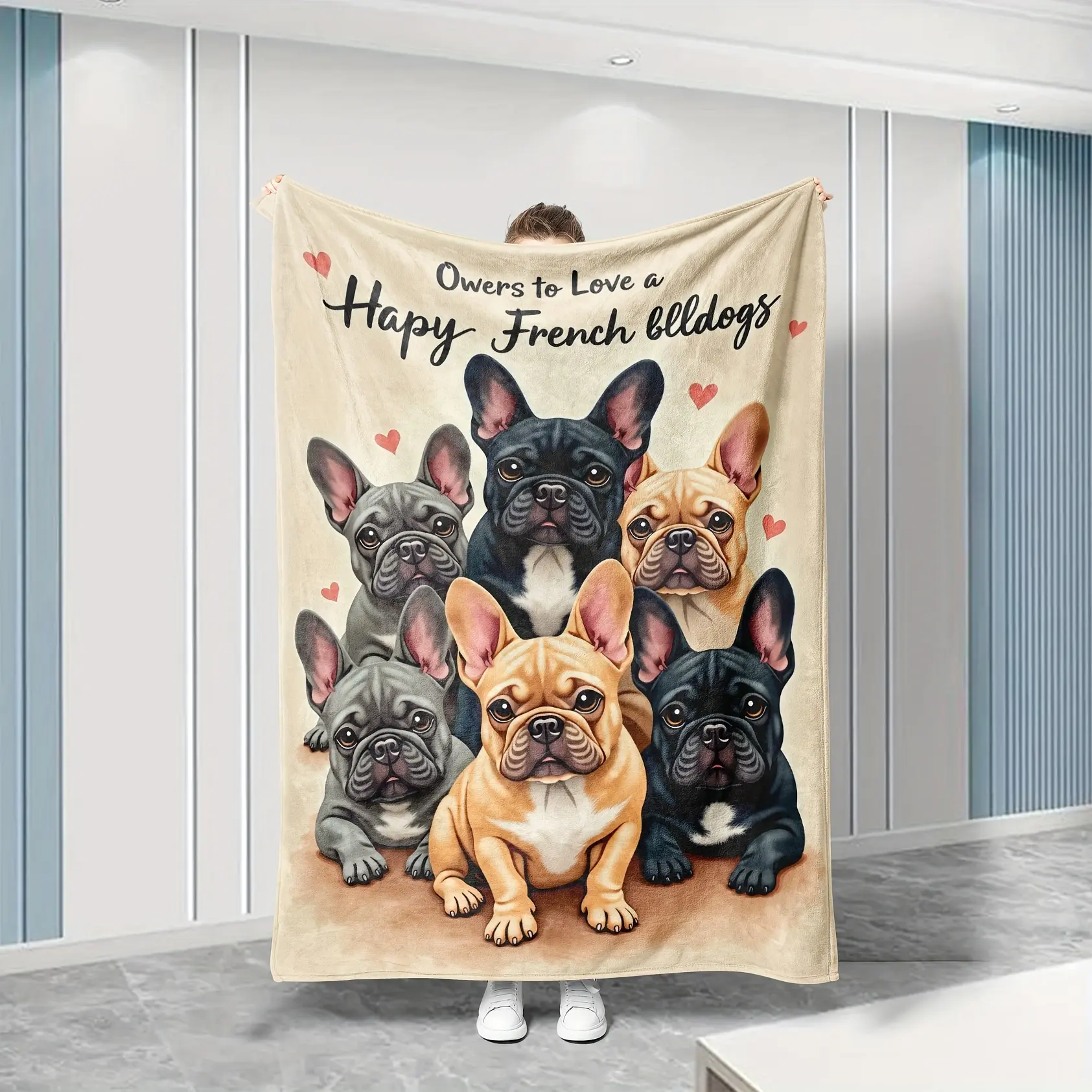 French Bulldog Animals Graphic Blanket - 100% Polyester, Soft, Breathable, HD Resolution Digital Print, Scandinavian Style, All-Seasons Family Gift
