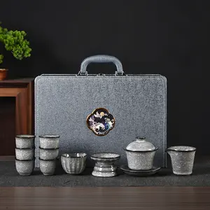 Black Ice Kung Fu Tea Set Ice Crack Glaze Light Luxury Retro Ceramic Tea Set Gift Box Business Gift for Clients Tea Pot Set Cups