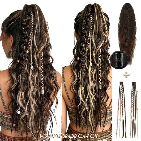 Women's Curly Wave Synthetic Fiber Claw Clip-On Hair Extension - Fluffy Ponytail, Easy Application Hairpieces for Casual Daily Wear & Parties, Clip-In Extensions for Ponytail Hairstyles