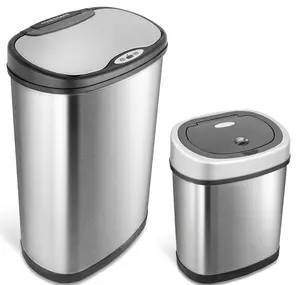 Nine Stars Automatic Kitchen Trash Can Combo, 13 Gallon + 3 Gallon Stainless Steel, Motion Sensor Hands-Free Soft-Close Lid Garbage Bin, SIlver