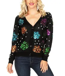 Women's Sequin Snowfall Ugly Christmas Cardigan Sweater Women's Sequin Snowfall Ugly Christmas Cardigan Sweater