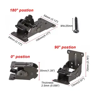 0-90-180 Degree Folding Hinge Locking Foldable Invisible Brackets for Table Extension Panel Support in Galvanized Iron Pack of 4