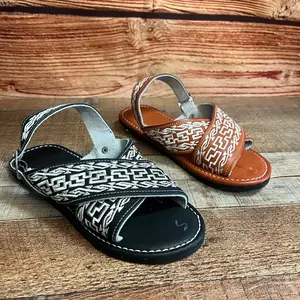 Men's Mexican Leather Cushioned Sandals Embroidery Sandal Huarache Cruzado Acojinado Bordado