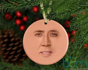 Saint Nicolas Ceramic Christmas Ornament | Nicolas Cage | Secret Santa | Gag Gift | Funny Ornament | Ugly Ornament