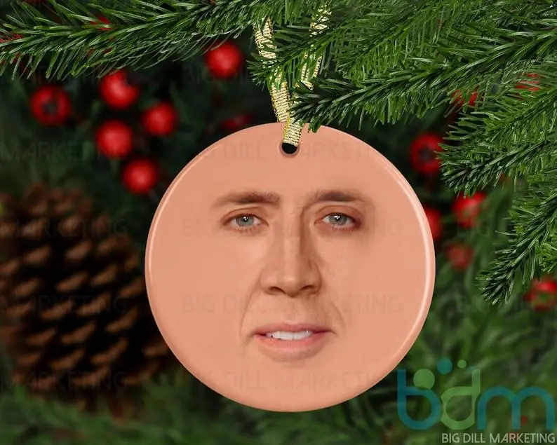 Saint Nicolas Ceramic Christmas Ornament | Nicolas Cage | Secret Santa | Gag Gift | Funny Ornament | Ugly Ornament