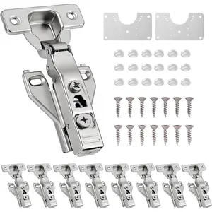 Cabinet Hinges - 10 Pack Soft Close Kitchen Cabinet Hinges for 1/2 Inch Overlay Cabinet,  Frame Concealed 105  Hinges with Cabinet Bumpers, Repair Plate and Mounting Screws