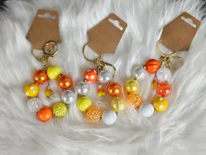 Candy Corn Beaded Wristlet Keychain