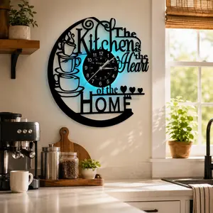 Glowing Bear-Shaped Night Clock with Two-Color Mug Design and LED Lights for Bedroom and Living Room Vintage Kitchen Style Decorative Vinyl Wall Clock