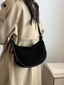 Women's Solid Velvet Zipper Crossbody Bag, Crossbody Shoulder Bags, Fashionable Large Capacity Shoulder Bag for Daily Used, Casual Trendy Versatile High-quality Daily Commuting Bag, Elegant Commuter Bag