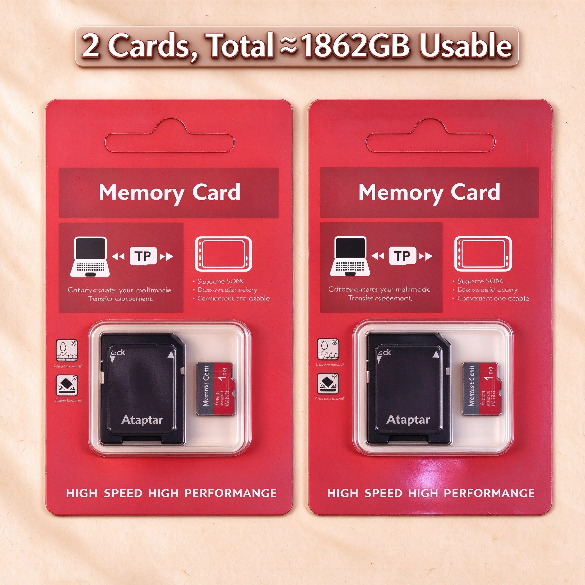 2-Pack, sd card, handy memory card, wide fit micro sd card, includes 2 SD adapters, for mp3 player, sat nav, micro sd memory card, great for stable data storage uhs-i class security camera