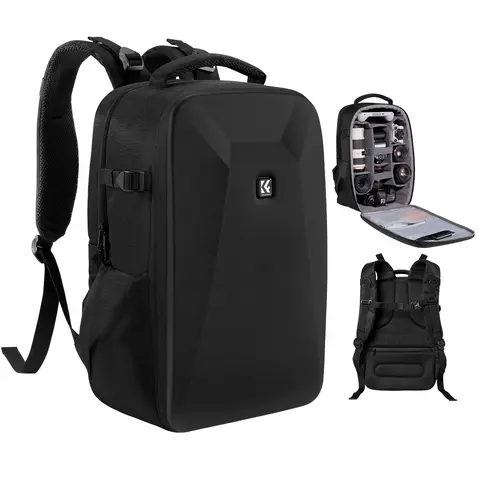 K&F CONCEPT 22L Hardshell EVA Shell Camera Backpack, DSLR Compatible Camera Accessories with 15-15.6 Inch Laptop Compartment, Adjustable Waterproof Case (17x11x7") for Canon/Nikon/Sony Cameras, DJI Mavic Drone & Tripod Holder, Mirrorless Cameras, Ergonomi