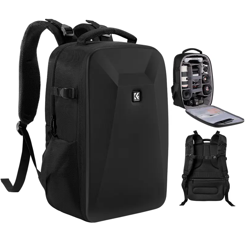 K&F CONCEPT 22L Hardshell EVA Shell Camera Backpack, DSLR Compatible Camera Accessories with 15-15.6 Inch Laptop Compartment, Adjustable Waterproof Case (17x11x7") for Canon/Nikon/Sony Cameras, DJI Mavic Drone & Tripod Holder, Mirrorless Cameras, Ergonomi