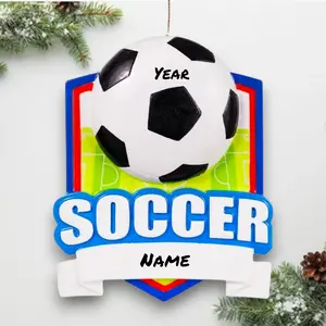 Personalized Soccer Ornament 2025 – Custom Name & Year – Soccer Ball Shield Design – Athlete Gift Noel Box