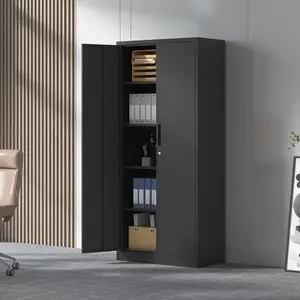 71" Height Metal Garage Storage Cabinet, Black Tool Steel Locking Cabinet with Doors and 4 Shelves, Tall Cabinets for Garage Storage Systems Lockable File Cabinet for Home Office, Classroom, Pantry