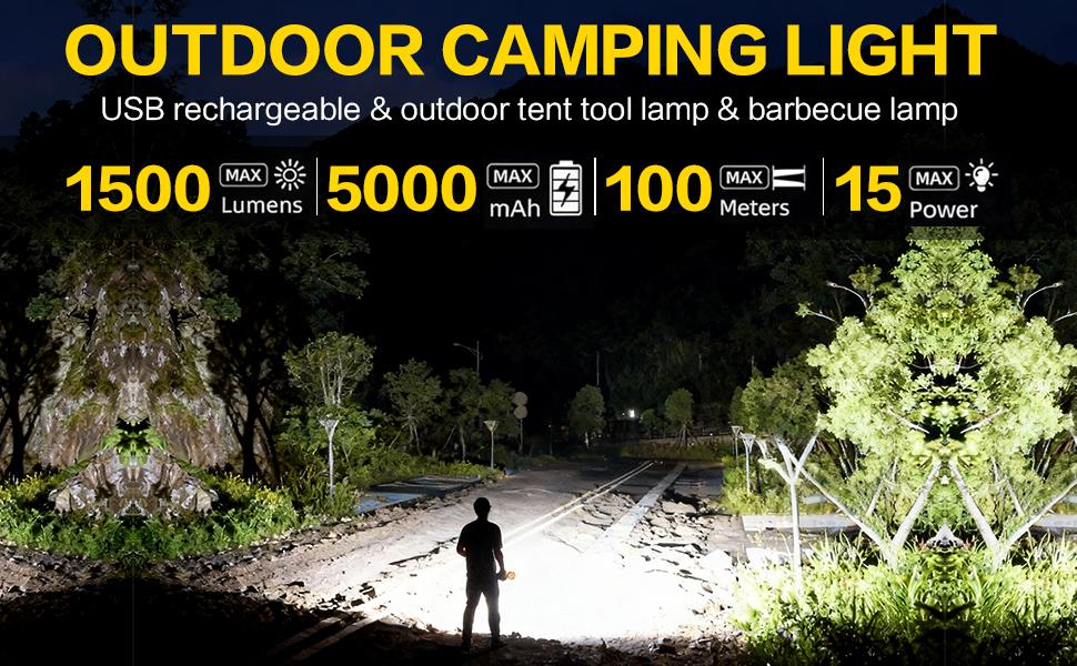 HaixnFire W106 Collapsible Portable Ultra Bright LED Camping Lantern 1500 Lumens USB-C Rechargeable Tent Light 5 Modes 3 Light Sources for Power Outages Camping Hiking Emergency Work Lights Tent lamp Flashlight Spotlight Maintenance lamp Barbecue lamp