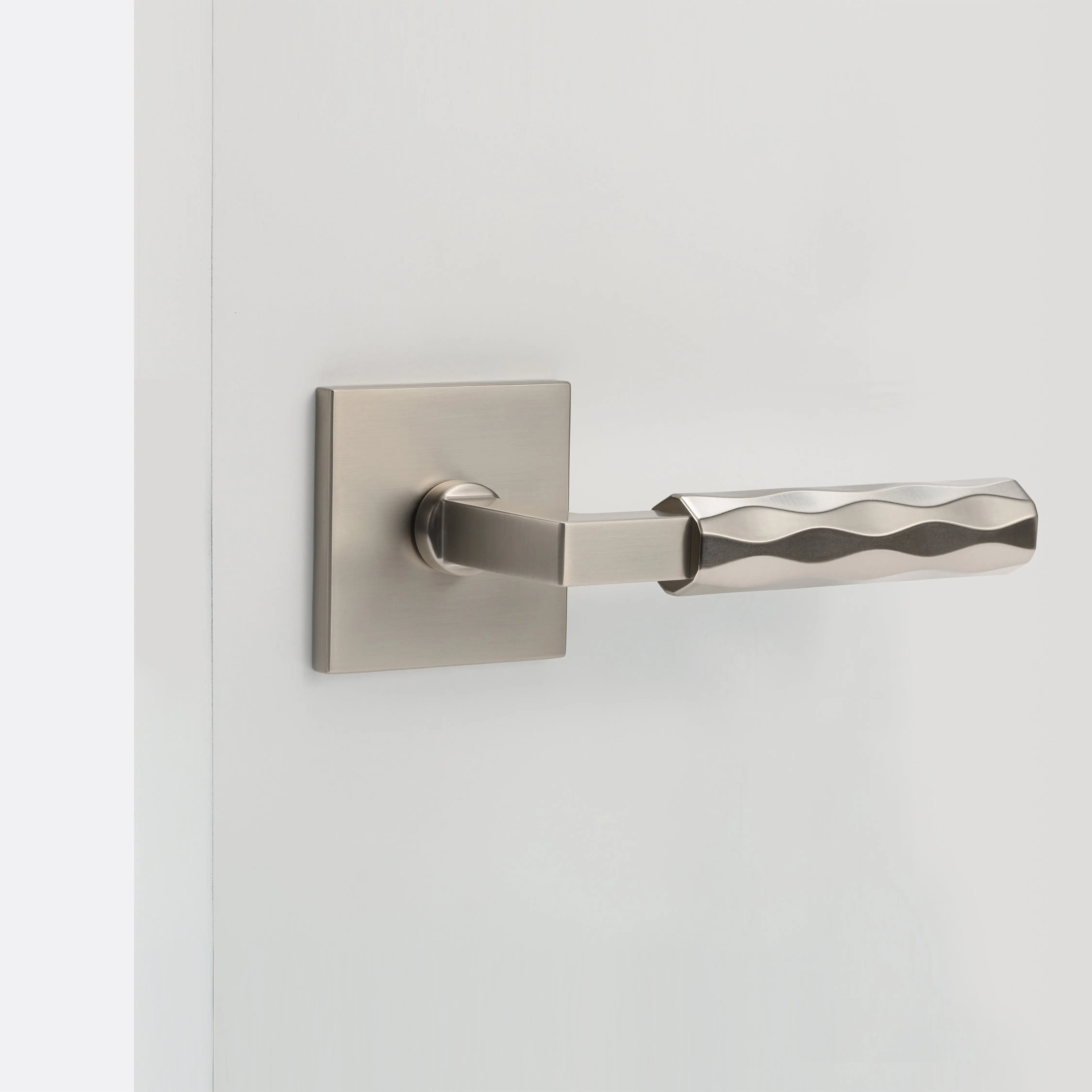 Hailey Satin Nickel Modern Double Dummy Interior Door Handle with Square Rosette and Concealed Screws