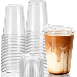 25 Set Clear Plastic Cups with Sip , 16oz Disposable Plastic Iced Coffee Cups with , Round Bottom To Go Iced Coffee Cups with Lid for Coffee, Juice, Cold Drinks, Latte