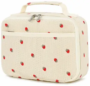 Insulated Lunch Bag for Girls & Boys, Corduroy School Lunch Box with Cooler & Organizer Compartments, Leak-Proof Lunch Tote for School, Travel