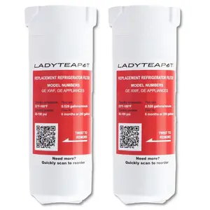 LADYTEAPOT XWF Refrigerator Water Filter, Replacement for GE XWF, WR17X30702, NSF 42/372 Certified, Compatible with GE GNE27, GFE26, GDE25, GSS25, PSE25 Series Refrigerators, 2 Pack (No-chip)