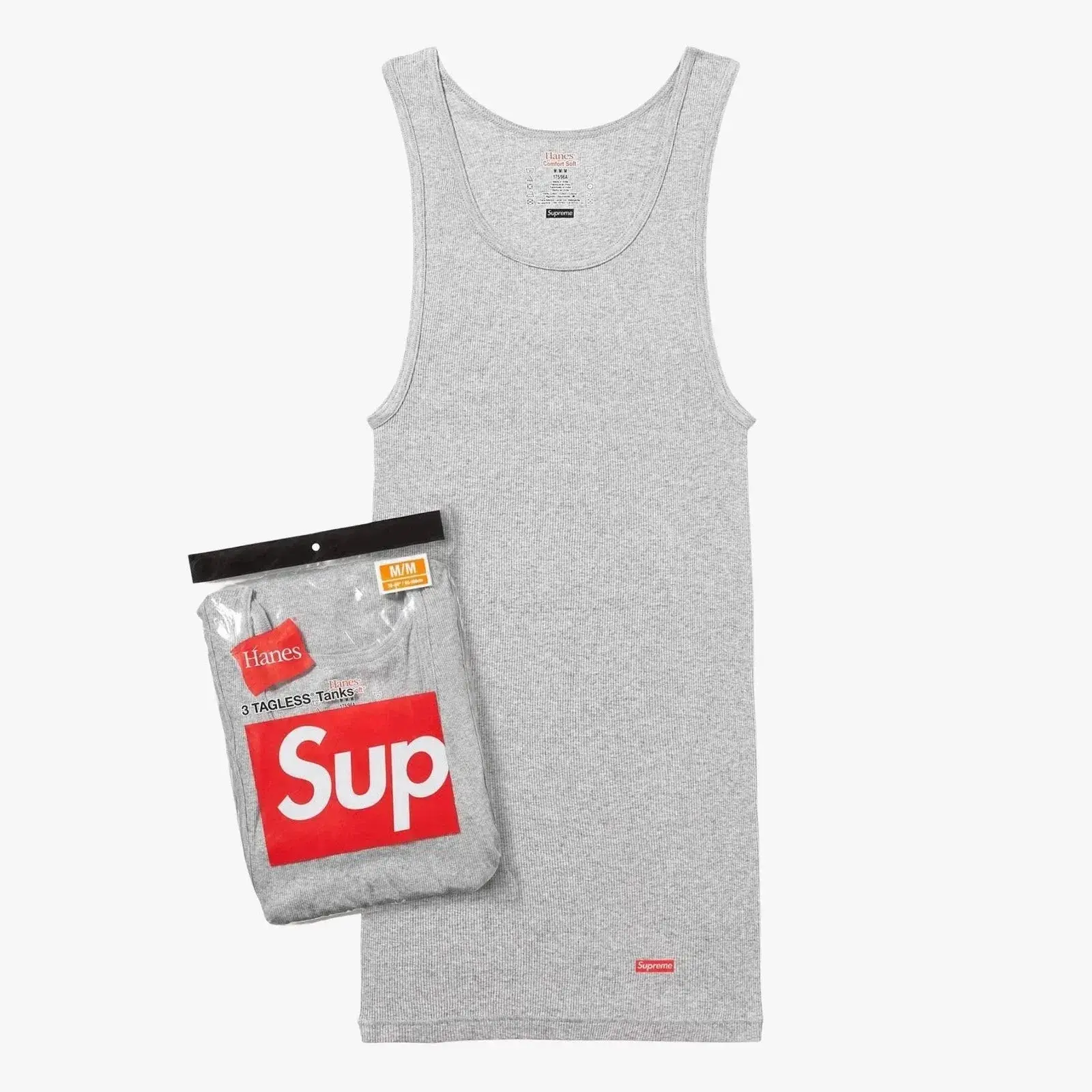 Supreme x Hanes Tagless Tank Tops (Full Pack) Heather Grey - Comfortable Comfy Cozy Cotton Unisex for Mens Womens GS Kids Young Junior Holiday Christmas Gift Stocking Stuffer