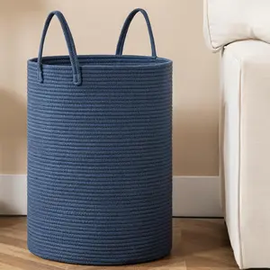 72L Woven Blue Laundry Hamper, Storage Basket for Toys Blankets Clothes, Suitable for Baby Nursery Living Room Bedroom