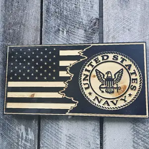 United States Navy Engraved Sign - Wooden Sign with Eagle and Navy Design - Eco-Friendly Handmade Product